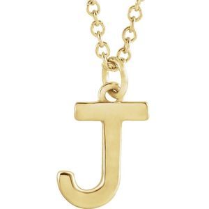 14k Yellow Gold 9.5mm Small Block Initial J Necklace, 18 Inch